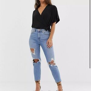 ASOS design wrap bodysuit with angel sleeve and tie side